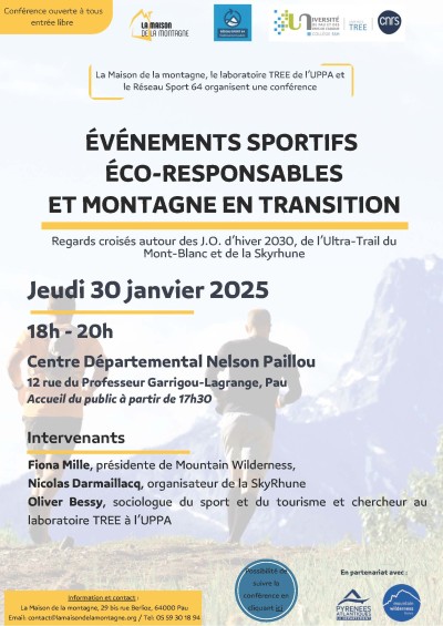 Affiche de la journée Regards croisés autour des J.O. d’hiver 2030, de l’Ultra-Trail du Mont-Blanc et de la Skyrhune 30 01 2025